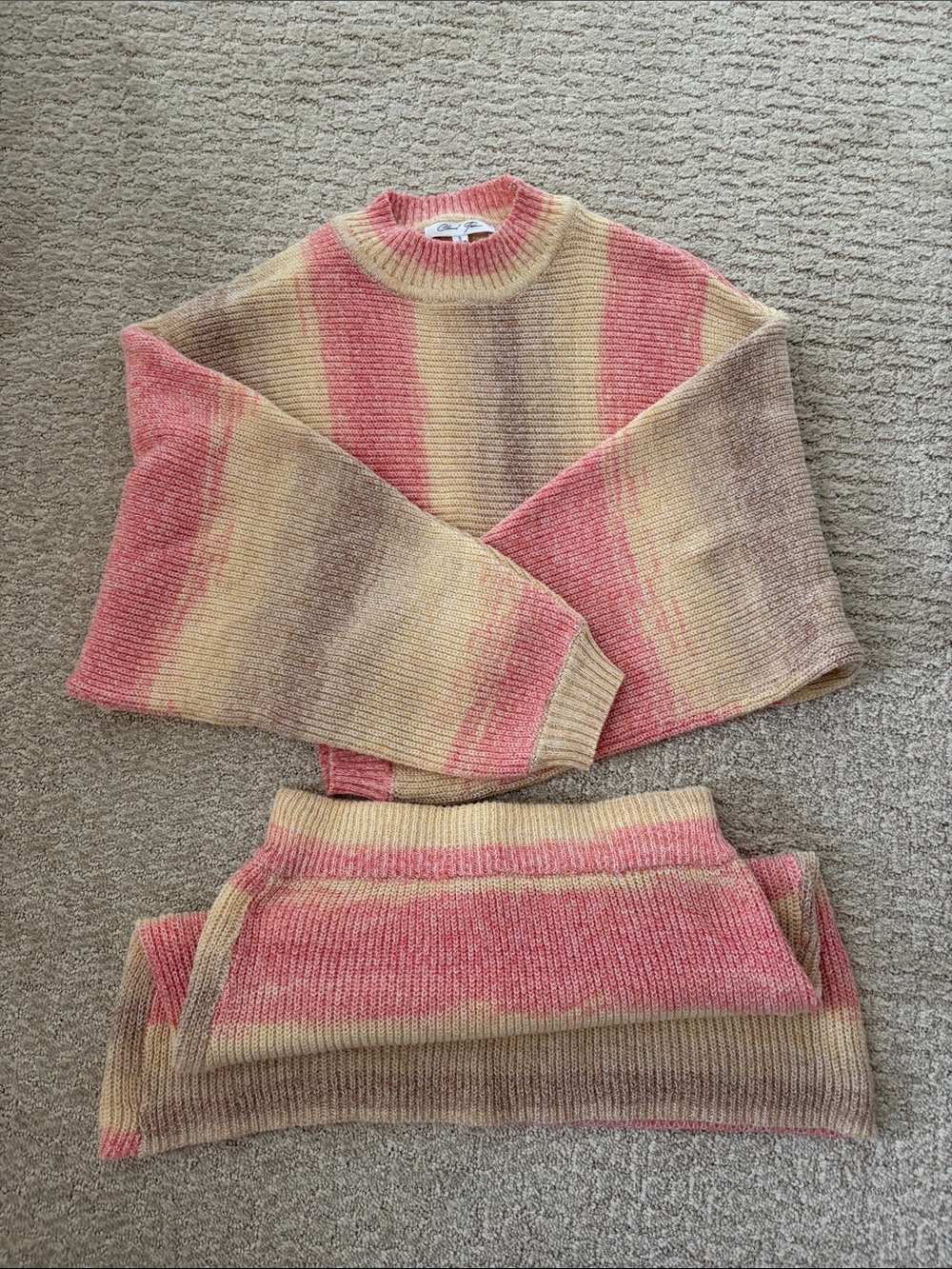 Striped Knit Skirt Set in Pink and Cream
